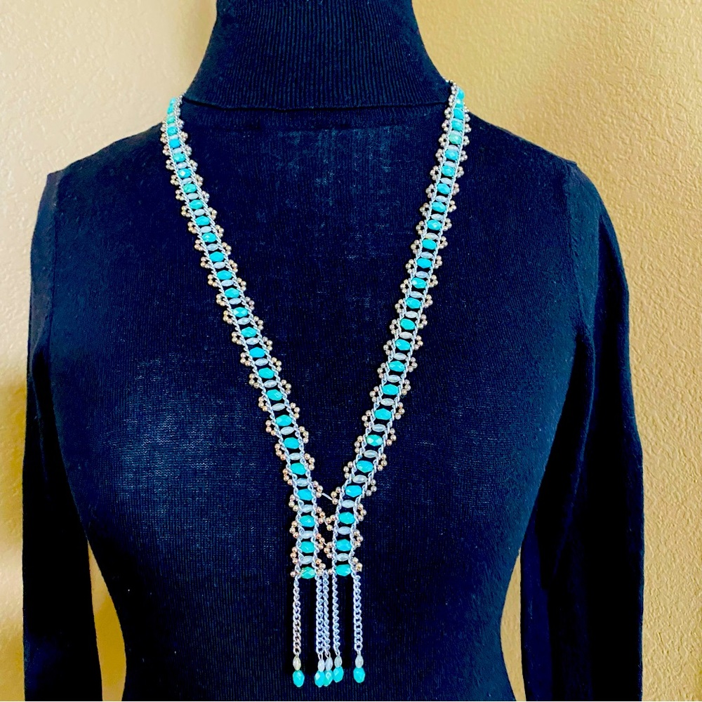 Turquoise Color Plastic Bead Necklace Lightweight